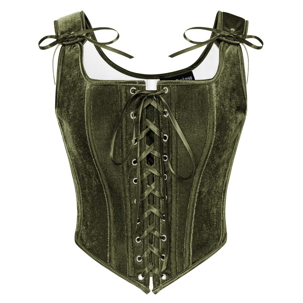 2341 Corset Tops Renaissance Overbust Lace Up Bustier Vintage Velvet Corset